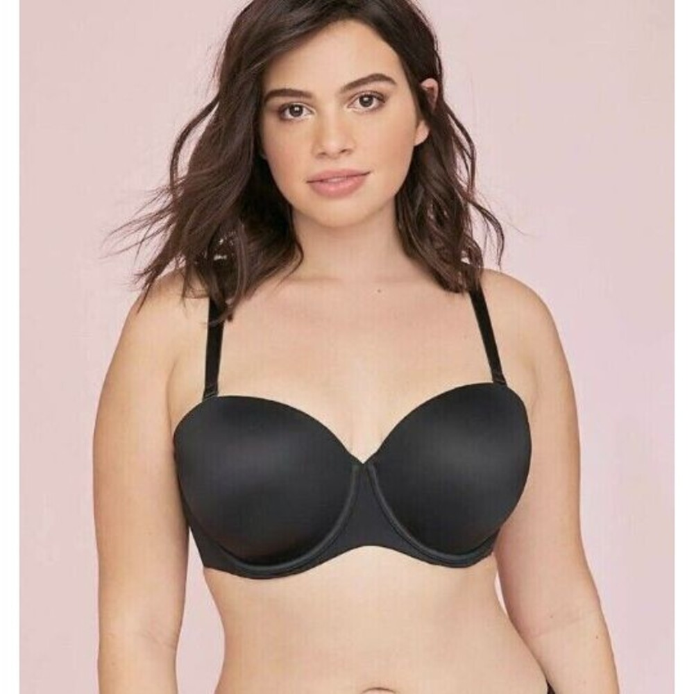 Cacique Lane Bryant Black Smooth Lightly Lined Multi Way Strapless Bra 44C Black